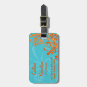 Aqua Blue Orange Abstrakt Floral Personalisiert Gepäckanhänger (Vorderseite vertikal)