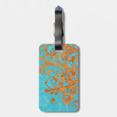 Aqua Blue Orange Abstrakt Floral Personalisiert Gepäckanhänger (Rückseite vertikal)