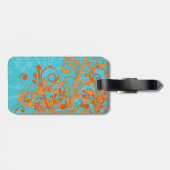 Aqua Blue Orange Abstrakt Floral Personalisiert Gepäckanhänger (Rückseite horizontal)