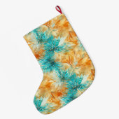 Aqua Blue Orange Floral Weihnachtsname Großer Weihnachtsstrumpf (Rückseite (Hängend))