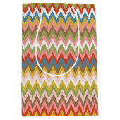 Aqua Blue Orange Pink Red Lime Green Zigzag Kunst, Mittlere Geschenktüte (Vorderseite)