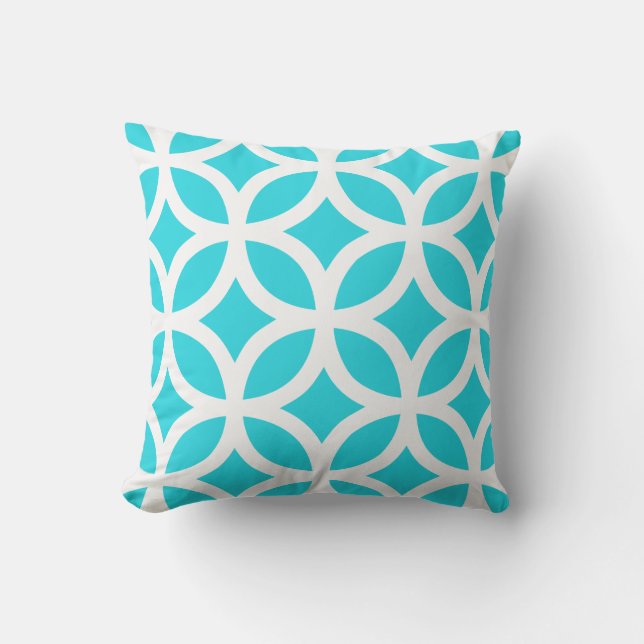 Aqua Blue Outdoor Pillows Geometrisches Muster Kissen Für Draußen (Vorderseite)