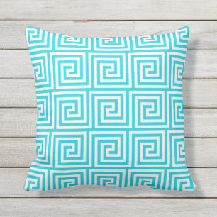 Aqua Blue Outdoor Pillows Griechisches Schlüsselm Kissen