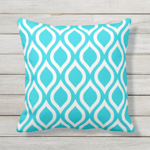 Aqua Blue Outdoor Pillows - Trellis Pattern Kissen Für Draußen
