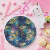 Aqua Blue Painted Peacock Feathers Pappteller (Party)