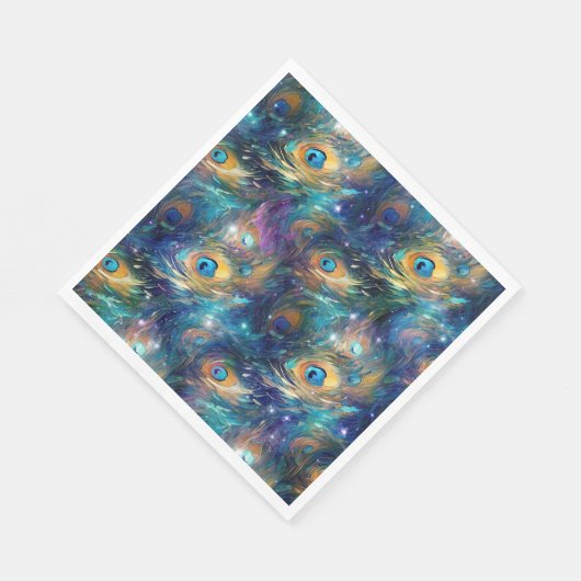 Aqua Blue Painted Peacock Feathers Serviette (Ecke)