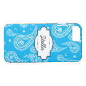 Aqua Blue Paisley iPhone 7 Barely There Fall Case-Mate iPhone Hülle (Rückseite (Horizontal))