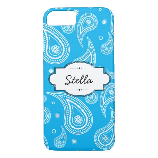 Aqua Blue Paisley iPhone 7 Barely There Fall Case-Mate iPhone Hülle (Rückseite)