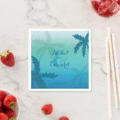 Aqua Blue Palm Bäume mit Namen und Datum Hochzeit Serviette (Beispiel)