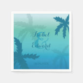 Aqua Blue Palm Bäume mit Namen und Datum Hochzeit Serviette (Vorderseite)