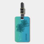 Aqua Blue Palm Bäume und Vögel Tropical Sommer Gepäckanhänger (Vorderseite vertikal)