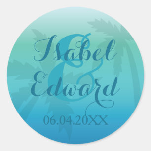 Aqua Blue Palm Tree Individuelle Namen und Date We Runder Aufkleber