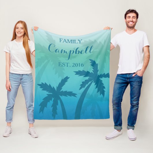 Aqua Blue Palm Tree Tropical Custom Family Fleecedecke (Beispiel)