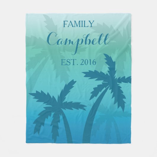 Aqua Blue Palm Tree Tropical Custom Family Fleecedecke (Vorderseite)