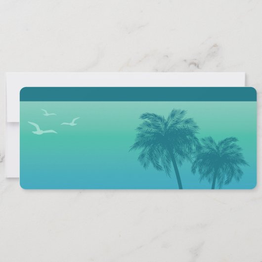 Aqua Blue Palms Imitats Boarding Save the Date Pas Einladung (Rückseite)