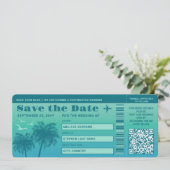 Aqua Blue Palms Imitats Boarding Save the Date Pas Einladung (Stehend Vorderseite)