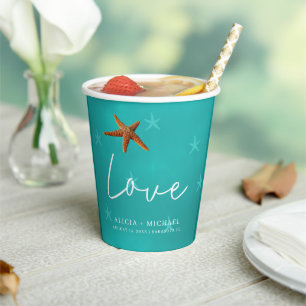 Aqua-Blue-Pärchen mit Seestern Pappbecher