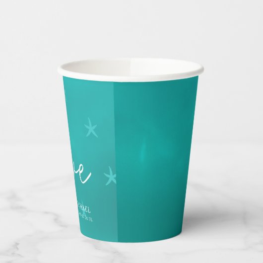 Aqua-Blue-Pärchen mit Seestern Pappbecher (Links)