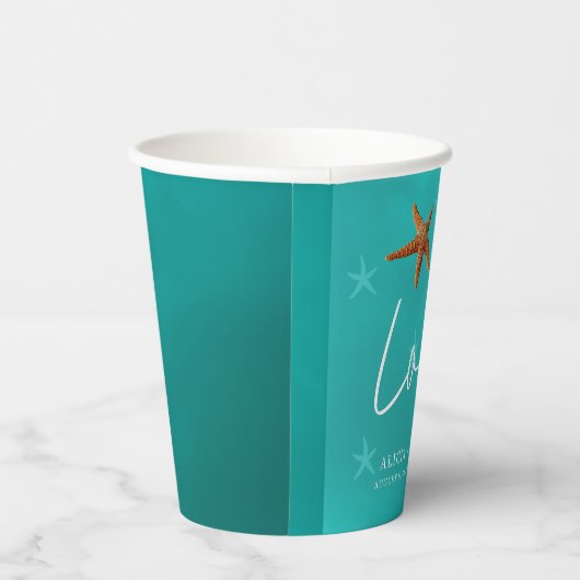 Aqua-Blue-Pärchen mit Seestern Pappbecher (Rechts)