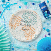 Aqua Blue Peach White Floral Geburtstag Pappteller (Party)