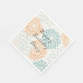 Aqua Blue Peach White Floral Geburtstag Serviette (Ecke)