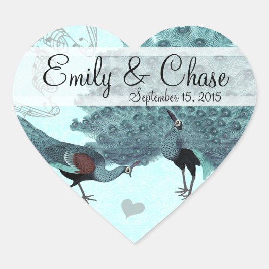 Aqua Blue Perfect Pair Peacock Wedding Sticker (Vorderseite)