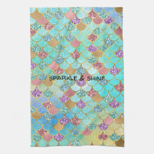 Aqua Blue Pink Lila Gold Glitzer Meraid Geschirrtuch