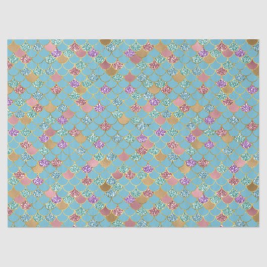 Aqua Blue Pink Lila Gold Glitzer Meraid Seidenpapier (Vorderseite)