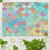 Aqua Blue Pink Lila Gold Glitzer Mermaid Geschirrtuch (Gefaltet)
