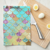 Aqua Blue Pink Lila Gold Glitzer Mermaid Geschirrtuch (Viertel Falte)