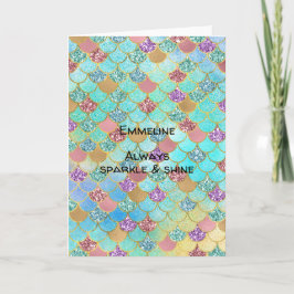 Aqua Blue Pink Lila Gold Glitzer Mermaid Karte