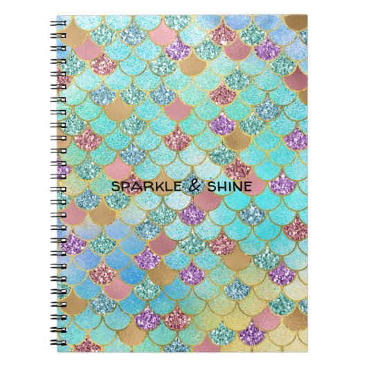 Aqua Blue Pink Lila Gold Glitzer Mermaid Notizblock (Vorderseite)