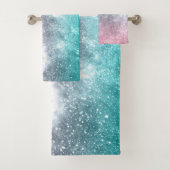 Aqua Blue Pink ombre Sea Galaxy abstrakt Badhandtuch Set (Insitu)