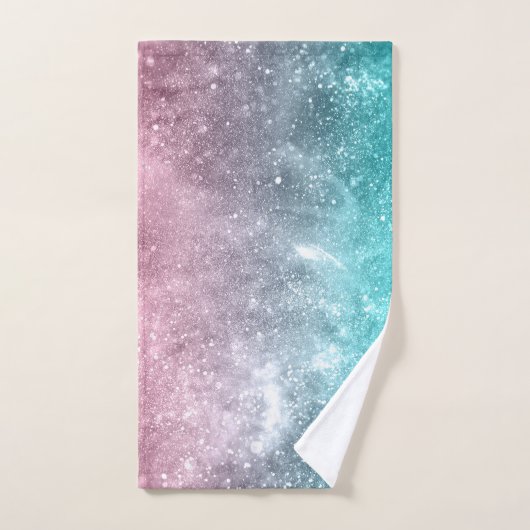 Aqua Blue Pink ombre Sea Galaxy abstrakt Badhandtuch Set (Handtuch)