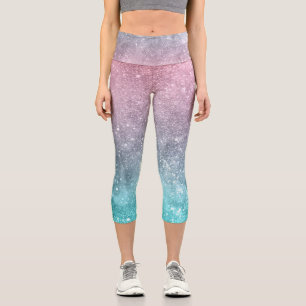 Aqua Blue Pink ombre Sea Galaxy abstrakt Capri Leggings