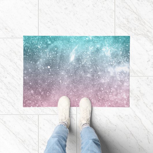 Aqua Blue Pink ombre Sea Galaxy abstrakt Fußmatte (Indoor)