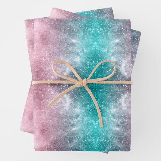 Aqua Blue Pink ombre Sea Galaxy abstrakt Geschenkpapier Set (Beispiel)