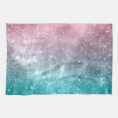 Aqua Blue Pink ombre Sea Galaxy abstrakt Geschirrtuch (Horizontal)