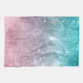 Aqua Blue Pink ombre Sea Galaxy abstrakt Geschirrtuch (Horizontal)