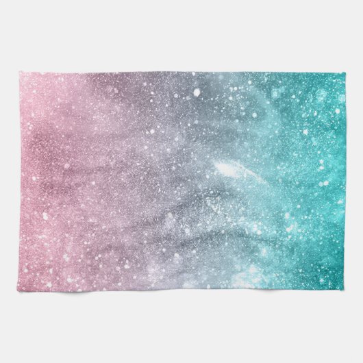 Aqua Blue Pink ombre Sea Galaxy abstrakt Geschirrtuch (Horizontal)