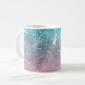 Aqua Blue Pink ombre Sea Galaxy abstrakt Kaffeetasse (Vorderseite Links)
