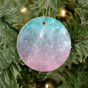 Aqua Blue Pink ombre Sea Galaxy abstrakt Keramik Ornament