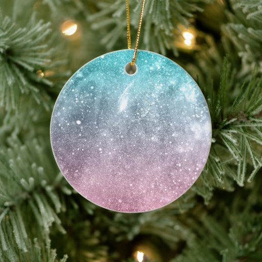 Aqua Blue Pink ombre Sea Galaxy abstrakt Keramik Ornament (Baum)