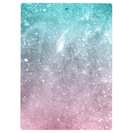 Aqua Blue Pink ombre Sea Galaxy abstrakt Klemmbrett (Rückseite)