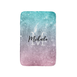 Aqua blue Pink ombre sea galaxy abstrakt Monogram Badematte