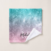 Aqua blue Pink ombre sea galaxy abstrakt Monogram Badhandtuch Set (Waschlappen)