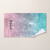 Aqua blue Pink ombre sea galaxy abstrakt Monogram Badhandtuch Set (Handtuch)