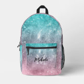 Aqua blue Pink ombre sea galaxy abstrakt Monogram Bedruckter Rucksack (Vorderseite)