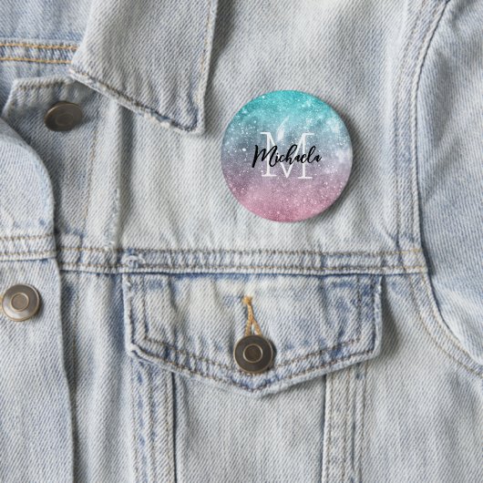 Aqua blue Pink ombre sea galaxy abstrakt Monogram Button (Beispiel)