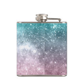 Aqua blue Pink ombre sea galaxy abstrakt Monogram Flachmann (Rückseite)